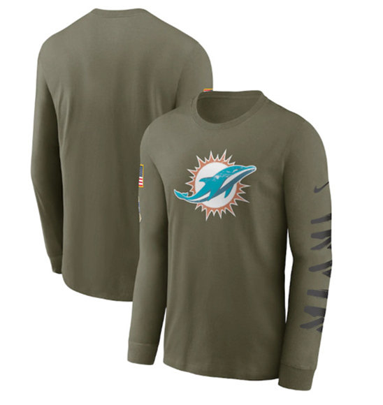 Men's Miami Dolphins 2022 Olive Salute to Service Long Sleeve T-Shirt